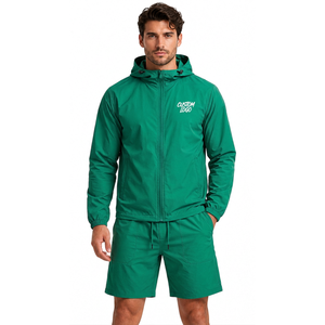 Conjunto de Chaqueta Cortavientos y Pantalones Cortos Transpirables para Hombre, Tejido Ligero de Nailon y Poliéster para Viajes y Moda Urbana - Product Image 2