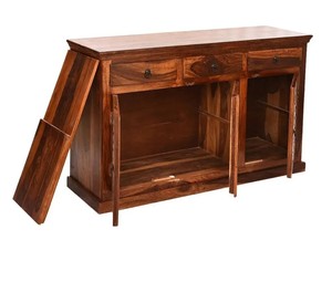 Indian Rosewood Checkered Door Credenza Wooden Dining Room Storage Console Table Pindel Handicraft - Product Image 2