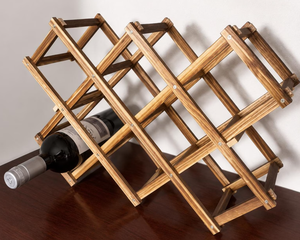 Porte-bouteilles multifonction en bois, étagère de rangement pour vin, support pliable en bois d'acacia pour comptoir, présentoir pour bouteilles de vin - Product Image 3