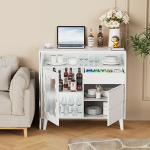 Credenza a L in Stile Moderno Farmhouse con LED, Mobile Buffet da 41-79 Pollici in Legno con Cassetti e Ripiani, Grande Capacità, Versione 2022 - Product Image 6