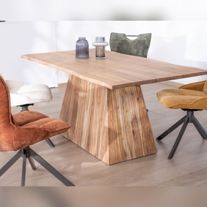 Table à manger design Elki en bois d'acacia, texture ivoire Vandana, 175 cm, avec piétement central sur colonne. - Product Image 2