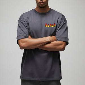 T-shirt surdimensionné noir personnalisé OEM/ODM pour hommes, épaules tombantes, coton lourd 100%, couleur unie, respirant, style hip hop. - Product Image 1