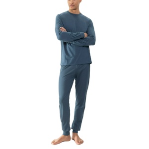 Casual Otoño Invierno 100% algodón Pijama de los hombres logotipo impreso personalizado de punto camiseta pantalón manga larga completa con pantalón EXPORTACIÓN DE BD - Product Image 3