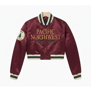 Custom <b>Women</b>’s Fashion Letterman satin Varsity Jacket Long Sleeve Turn-down <b>Collar</b> Button Closure Winter Crop Varsity Jacket - Product Image 3
