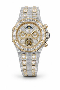 Reloj de lujo unisex con diamantes, caja de oro blanco, movimiento mecánico analógico, esfera con números romanos, cierre desplegable, 44 mm - Product Image 1