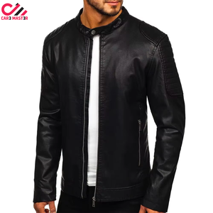 Men's Winter Canvas Leather Jackets with Washed Stand Collar Zipper Closure Sheep Fur Trim Breathable Plus Sized Wholesale - Product Image 3
