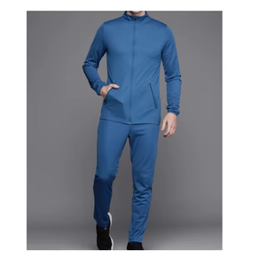 Men Blue Full Zip Tracksuit <b>Set</b> Solid Color Long Sleeve Joggers With Side Pockets Quick Dry Casual Autumn Wear - Product Image 3