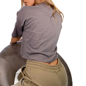 T-shirt court d'été pour femme, uni, à manches courtes, col rond, en coton, pour un usage décontracté - Product Image 6