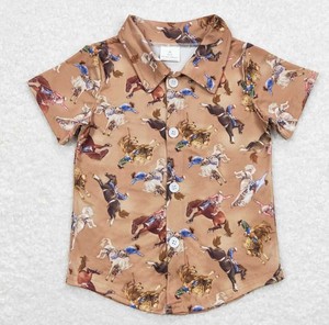 Chemise décontractée à manches courtes pour garçons, imprimé cactus aztèque occidental, col rabattu, motif géométrique, coupe régulière - Product Image 4