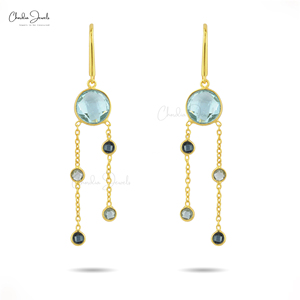 Pendientes Colgantes de Plata de Ley 925 con Topacio Azul Cielo Natural y Topacio Azul Londres, Bañados en Rodio, ¡Gran Venta! - Product Image 2