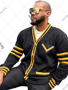 Cárdigan Unisex de Manga Larga con Cuello en V, Acrílico, Bordado Negro y Dorado, de Secado Rápido |   Cárdigan Masónico Bordado OG para Damas/Señores - Product Image 2