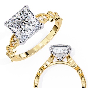 Anillo de Diamante Cultivado en Laboratorio de Corte Princesa de 2.5 CT de Calidad de Exportación con Piedra Lateral Redonda, Oro Sólido de 14K, Joyería Fina para Compromiso - Product Image 6