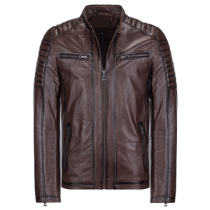 Men's Burgundy PU Leather Moto Jacket Stand Collar Zipper Closure Slim Fit Autumn Wear - Product Image 5