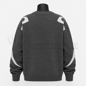 เสื้อสเวตเตอร์ไหมพรมลายแจ็คการ์ดทรงโอเวอร์ไซส์สำหรับผู้ชาย คอกลม ลายกราฟิก สไตล์สตรีทแวร์ เสื้อกันหนาว ขายส่ง - Product Image 2