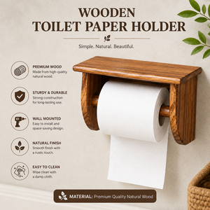 Porte-papier toilette en bois |   Porte-rouleau de papier mural |   Organisateur de salle de bain en bois massif naturel |   Porte-rouleau de papier toilette rustique - Product Image 3