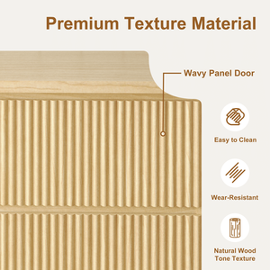 Modern Natural Wood <b>6</b>-<b>Drawer</b> Dresser with Wave Panel Fronts Versatile Storage Cabinet for Bedroom & Living for Baby Organization - Product Image 2
