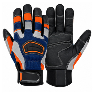 Gants de travail pour tronçonneuse bleus et oranges avec dos moulé, surface texturée antidérapante, manchette réglable, production OEM ODM personnalisée - Product Image 1