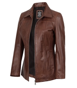 Chaqueta de Motocicleta de Cuero Genuino Marrón para Mujer, Estilo Vintage, Corte Ajustado, con Cierre, Personalizable, de Piel de Vaca Auténtica, Ecológica y Resistente al Viento - Product Image 4