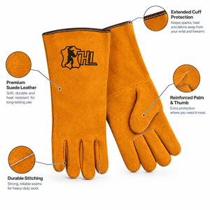 Suede Leather Safety <b>Gloves</b> Orange Full Finger <b>Thermal</b> Insulated Outdoor Work <b>Men</b> Winter Welding <b>Gloves</b> - Product Image 4