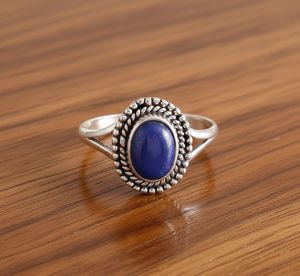 Anillo Clásico de Plata de Ley 925 para Mujer con Lapislázuli en Engaste de Bisel, Oxidado, Sin Níquel, Sin Plomo, para Fiesta - Product Image 4