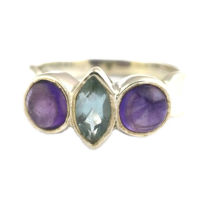 Anillo de Piedra Natal de Aguamarina y Amatista, Plata de Ley 925, Hecho a Mano, para Mujer - Product Image 1