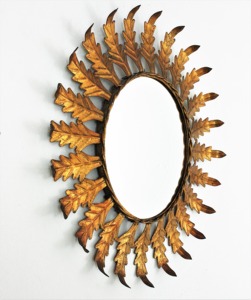 Oval Metal Mirror With <b>Leaf</b> Design Traditional <b>Wall</b> <b>Decor</b> - Product Image 1
