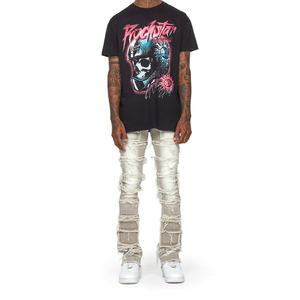 Pantalon empilé déchiré taille haute pour homme, design personnalisé style streetwear, vente en gros - Product Image 3