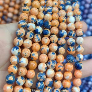 ลูกปัดหินสีเหลืองน้ำเงินทรงกลม ลูกปัดเรียบเนียน หินบำบัด ลูกปัดหลวมสำหรับทำสร้อยข้อมือ สร้อยคอ DIY เครื่องประดับ - Product Image 1