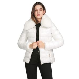 Doudoune blanche en duvet avec col en fourrure, fermeture éclair, col montant, manteau d'hiver décontracté, coupe ajustée, longueur standard - Product Image 5