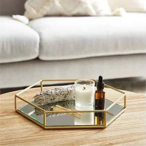 Plateau décoratif de luxe en verre doré, organisateur de vanité rectangulaire effet miroir pour table basse, plateaux de service modernes pour la décoration intérieure (vente en gros) - Product Image 4
