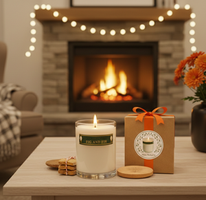 Vela aromática en frasco para la celebración del Día de Acción de Gracias, con aroma a higo y abeto, es la forma perfecta de iluminar una reunión familiar. - Product Image 1