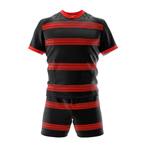 Conjuntos de camisetas y pantalones cortos de fútbol con diseño de rayas personalizadas, conjunto de uniforme de rugby hecho profesionalmente para ropa deportiva al aire libre - Product Image 6