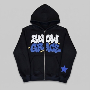 เสื้อฮู้ดซิป Snow Grace รุ่น Unisex สีดำ ผ้าฝ้ายเฟรนช์เทอร์รี่ เสื้อกันหนาวลำลองสำหรับฤดูหนาว ลายดาว - Product Image 1