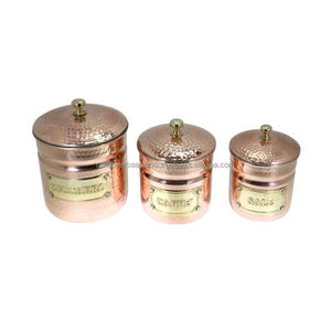 Classical Brass and Copper Containers 3 Piece Hammered <b>Set</b> for <b>Sugar</b> <b>Tea</b> and <b>Coffee</b> in Diverse Styles at Reasonable Price - Product Image 4