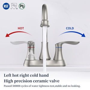 Rubinetti per lavabo bagno a due maniglie con beccuccio girevole ad arco alto a 360 gradi, interasse 4 pollici, finitura nichel spazzolato, scarico a scomparsa e tubi di alimentazione - Product Image 3