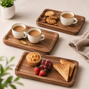 ถาดไม้เสิร์ฟอาหารเช้าและชา ถาดไม้สไตล์เรโทรสำหรับเสิร์ฟกาแฟ ขนม อาหาร และเครื่องดื่ม ตกแต่งบ้าน โต๊ะอาหารในครัว - Product Image 3