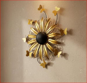 Arte Mural Metálico 3D de Girasol Dorado con Mariposas, Decoración de Pared de Hierro con Recubrimiento en Polvo Hecha a Mano para Sala de Estar y Dormitorio - Product Image 2