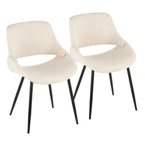 Set of 2 Mid Century Modern Fabrico <b>Dining</b> <b>Chairs</b> <b>Black</b> Metal <b>and</b> <b>Cream</b> Fabric Accent <b>Chairs</b> - Product Image 1