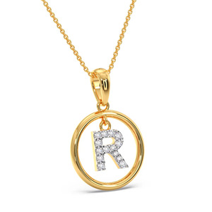 จี้เพชรรูปวงกลมตัวอักษร R แบบแขวน พร้อมสร้อยคอทองคำ - Product Image 2