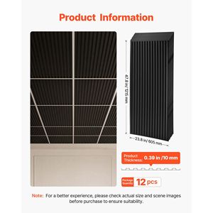Plaques de plafond en PVC 24 x 48 pouces, lot de 12, panneaux linéaires 3D noirs, lisse, pour plafond suspendu, résistant aux chocs, 7 mm, hôtels - Product Image 2