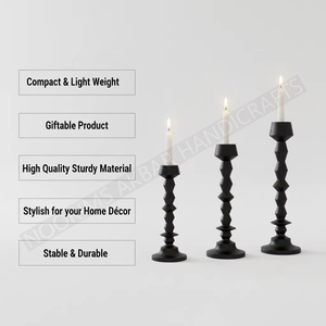 Matte <b>Black</b> Geometric Taper Candle <b>Holders</b> Set of 3 Faceted Metal <b>Candlestick</b> Stand Modern Centerpiece Mantel Tabletop Decor - Product Image 2