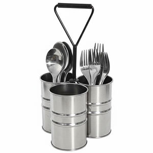 Creative Design Silver Metal Kitchen Organizer Caddy <b>With</b> Handle 3 Compartment <b>Utensil</b> And Flatware <b>Holder</b> Sale - Product Image 4