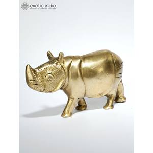 Figurine rhinocéros en laiton de 6 pouces faite à la main décoration de table et article cadeau fabriqué à la main en Inde pour Diwali - Product Image 1