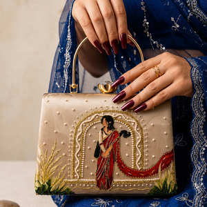 Pochette brodée beige style artistique traditionnel – Sac de soirée élégant pour femme, idéal pour les occasions festives - Product Image 3
