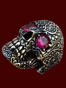 Heavy Oxidized 925 Sterling <b>Silver</b> Calavera <b>Ring</b> with Ruby Eyes Sugar Skull Hip Hop Gothic <b>Ring</b> <b>for</b> <b>Men</b> Accessories - Product Image 5
