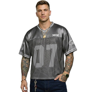 Maillot de football américain pour homme, avec empiècements en maille, imprimé toile d'araignée, coupe oversize, style streetwear, en polyester, personnalisation de marque, fourniture directe usine - Product Image 1