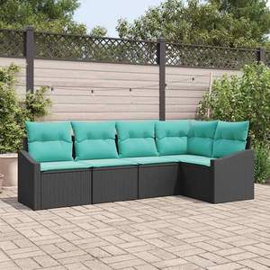 Ensemble de canapés de jardin en polyrotin noir et turquoise, 5 pièces - Product Image 1