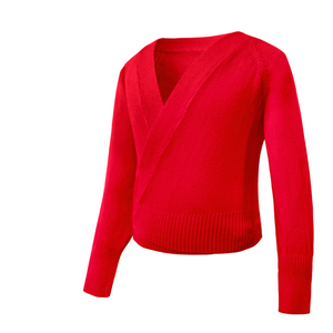 Pull cache-cœur rouge à manches longues pour femme, haut de danse en acrylique, tenue d'entraînement pour adultes - Product Image 1