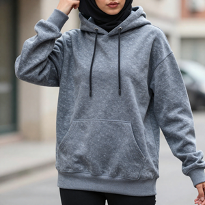 เสื้อสเวตเตอร์แบบสวมหัวผ้าฟลีซผ้าฝ้ายฟอกสีสไตล์วินเทจซักได้ - Product Image 5