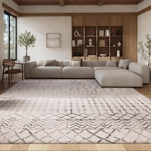 Tapis géométrique moderne rectangulaire en laine et acrylique, tufté à la main, moelleux, antidérapant, pour salon, avec envers en caoutchouc - Product Image 6